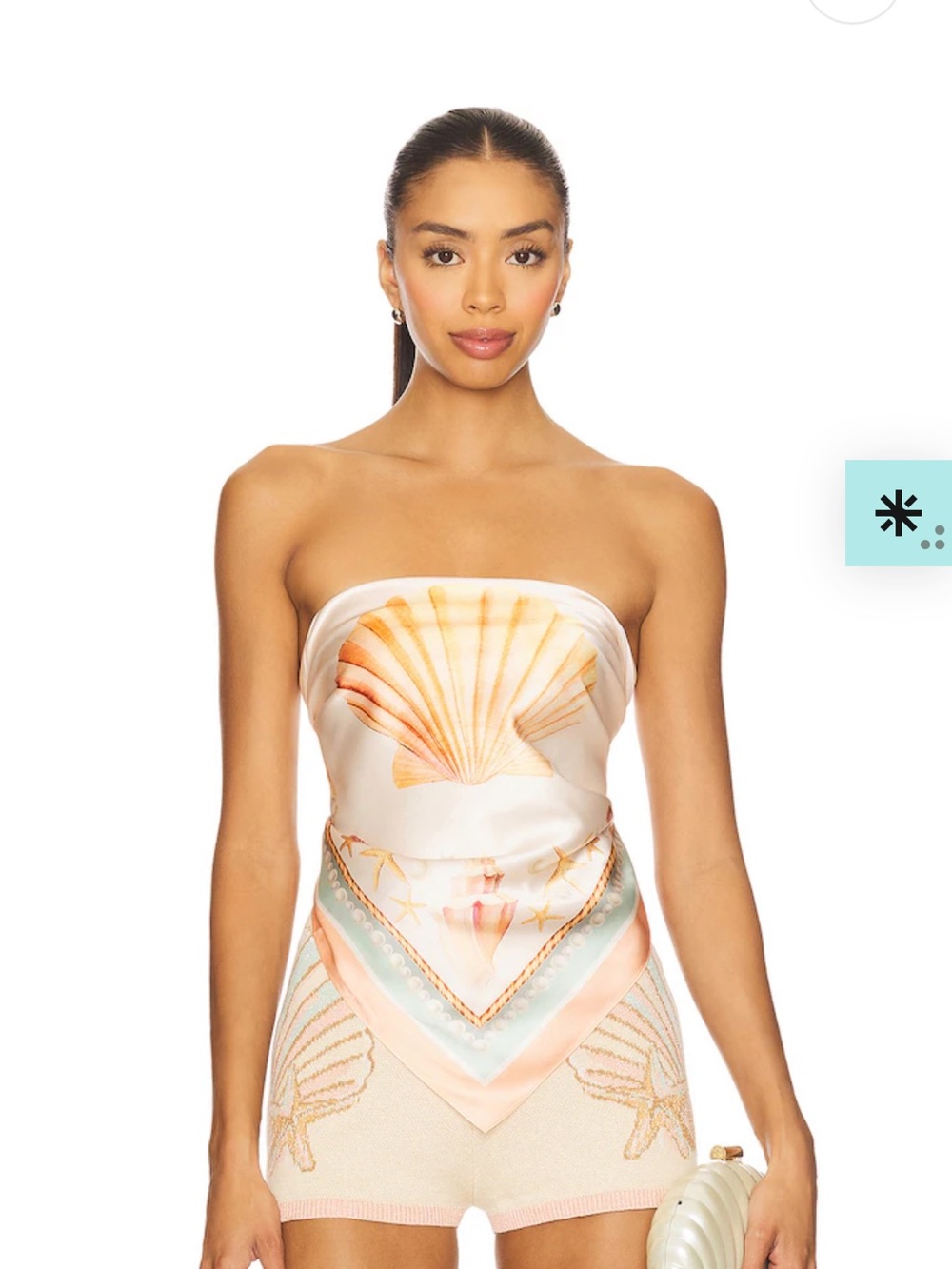 Retrofete Peach & Aqua Satin Strapless Seashell Top